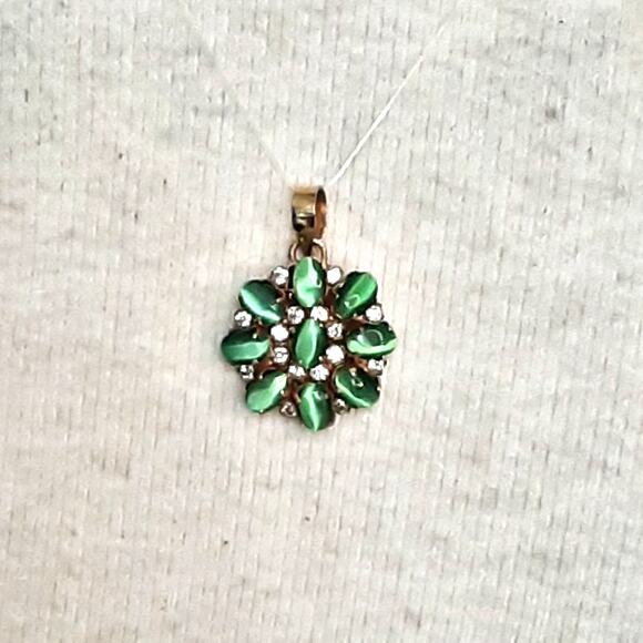 Little Pendant Green Tiger's Eye Oval Stones With Tiny Clear Rhinestone Accents - Picture 2 of 6